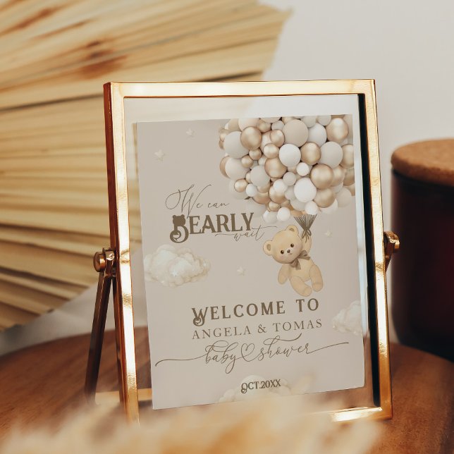 Affiche Ours en peluche avec ballons Baby shower neutre (Créateur téléchargé)