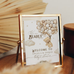 Affiche Ours en peluche avec ballons Baby shower neutre