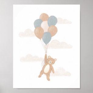 Affiche Ours en peluche avec Ballons Bleus