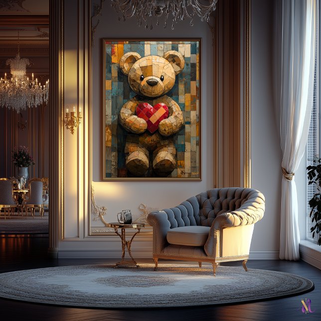 Affiche Ours en peluche avec cœur dans le style vitrail (Créateur téléchargé)