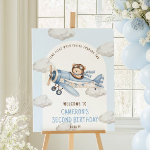 Affiche Ours en peluche avion panneau de bienvenue d'anniv