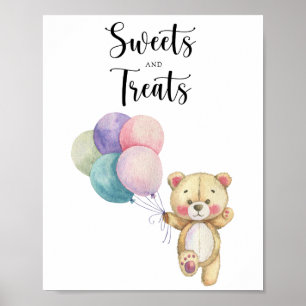 Affiche Ours en peluche - baby shower sucré et friandise