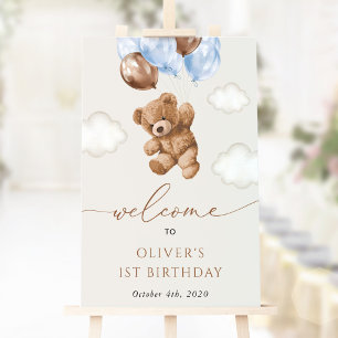 Affiche Ours en peluche, Ballons Bleus, Accueil pour le pr