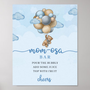 Affiche Ours en peluche bleu brun ballons Maman-osa bar Si