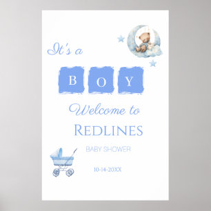 Affiche Ours en peluche bleu C'est un garçon Baby Shower