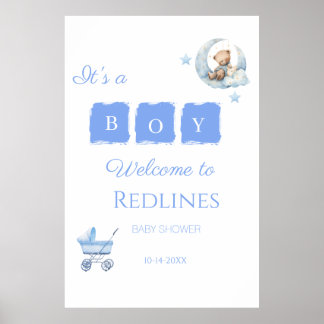 Affiche Ours en peluche bleu C'est un garçon Baby Shower