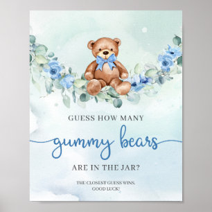 Affiche Ours en peluche bleu floral Devis Combien d'Ours e
