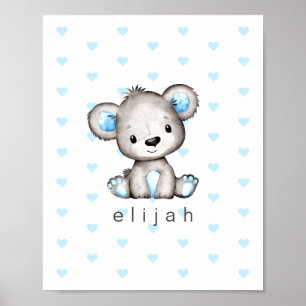 Affiche Ours en peluche bleu personnalisé pour bébé garçon