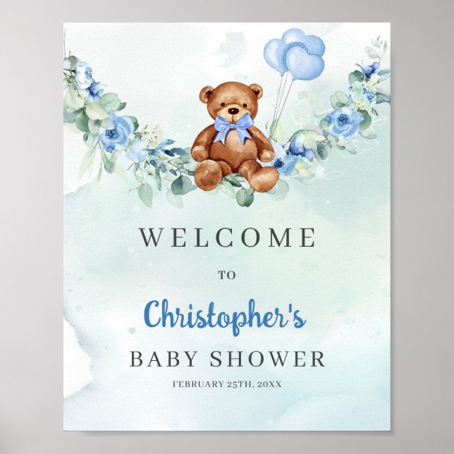 Affiche Ours en peluche bleu poussiéreux eucalyptus bienve (Devant)