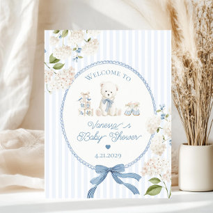 Affiche Ours en peluche chinoiserie Bienvenue à la baby sh