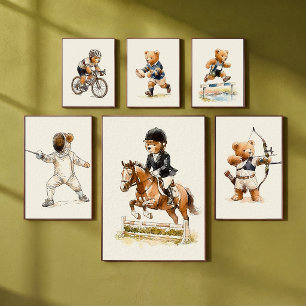 Affiche Ours en peluche coureur de haies Animal Sports Nur