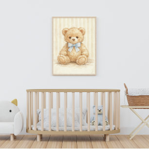 Affiche Ours en peluche de la nurserie bohème vintage aqua