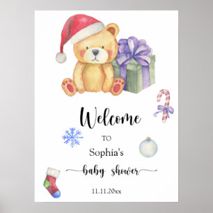 Affiche Ours en peluche d'hiver - baby shower de bienvenue