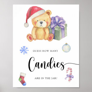 Affiche Ours en peluche d'hiver - devinez combien de bonbo