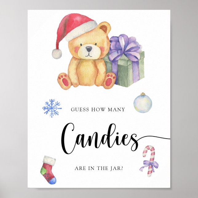 Affiche Ours en peluche d'hiver - devinez combien de bonbo (Devant)