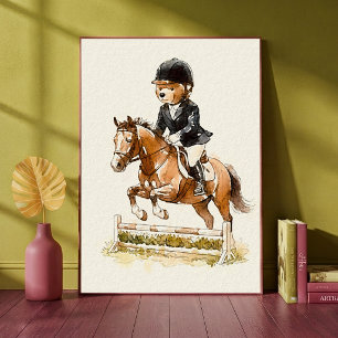 Affiche Ours en peluche équitation Sports d'animaux de che