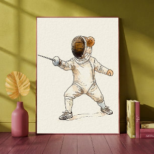 Affiche Ours en peluche escrime Mignon Animal Sports Art d
