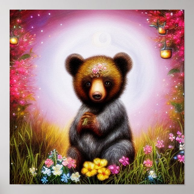 Affiche Ours en peluche fantaisiste et fleurs   (Devant)