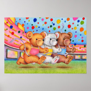 Affiche Ours en peluche ligne d'arrivée.