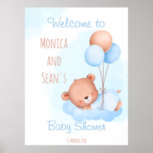 Affiche Ours en peluche mignon Pastel avec baby shower de
