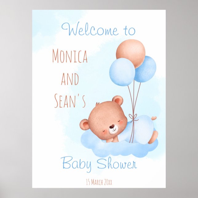 Affiche Ours en peluche mignon Pastel avec baby shower de  (Devant)