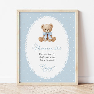 Affiche Ours en peluche, Nœud bleu, Pois bleus, Bar Momosa