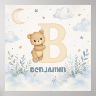 Affiche Ours en peluche personnalisé pour garçon avec la l