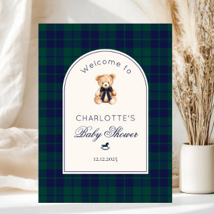 Affiche Ours en peluche Préparation Carreaux Baby Shower B