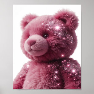 Affiche Ours en peluche rose argenté élégant avec paillett