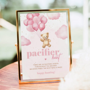 Affiche Ours en peluche rose Jeu de baby shower de chasse 