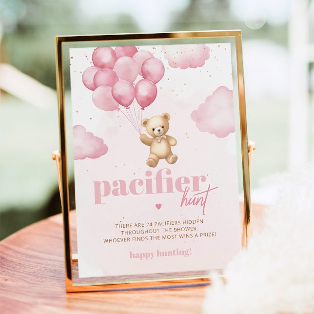 Affiche Ours en peluche rose Jeu de baby shower de chasse  (Créateur téléchargé)