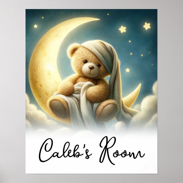 Affiche Ours en peluche sur lune étoiles ciel céleste (Devant)