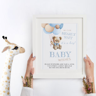 Affiche Ours en peluche tenant un baby shower de ballons b