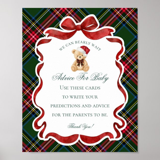 Affiche Ours en tartan pour Noël Conseils de douche pour b (Devant)