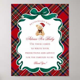 Affiche Ours en tartan rouge Noël Conseils pour bébé