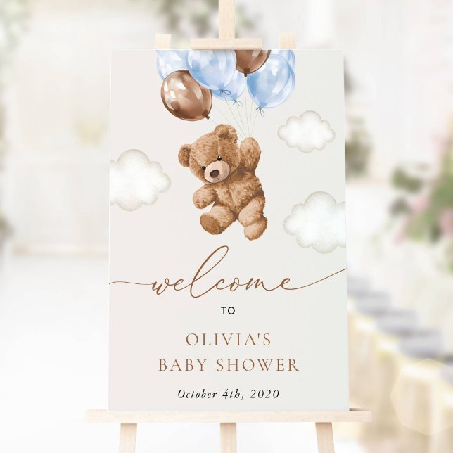 Affiche Ours En Teddy, Ballons Bleus, Baby shower D'Accuei (Créateur téléchargé)