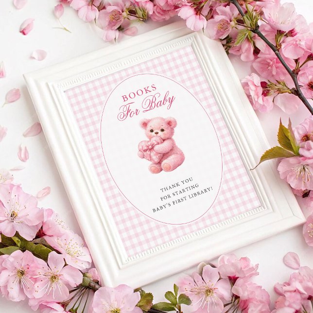 Affiche Ours en Teddy Gingham Rose Fête de Naissance Neutr (Créateur téléchargé)