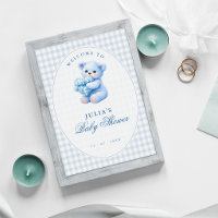 Ours en tissu à carreaux bleus Baby Shower Neutre