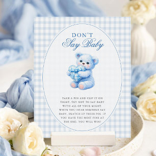 Affiche Ours en tissu à carreaux bleus Baby Shower Neutre