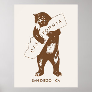 Affiche Ours Enlaçant Carte De Californie Ville Personnali