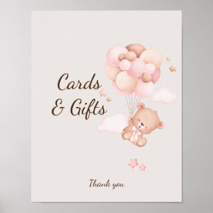 Affiche Ours et ballons rose Baby shower Panneau personnal