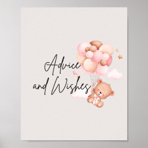 Affiche Ours et ballons roses Conseils et voeux