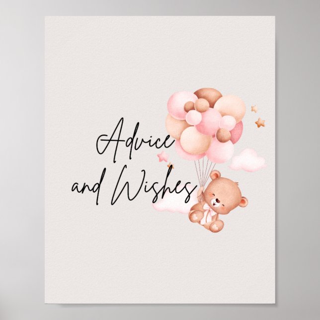 Affiche Ours et ballons roses Conseils et voeux (Devant)