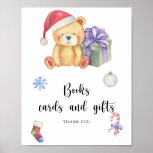 Affiche Ours et cadeau de Noël - livres cartes et cadeaux