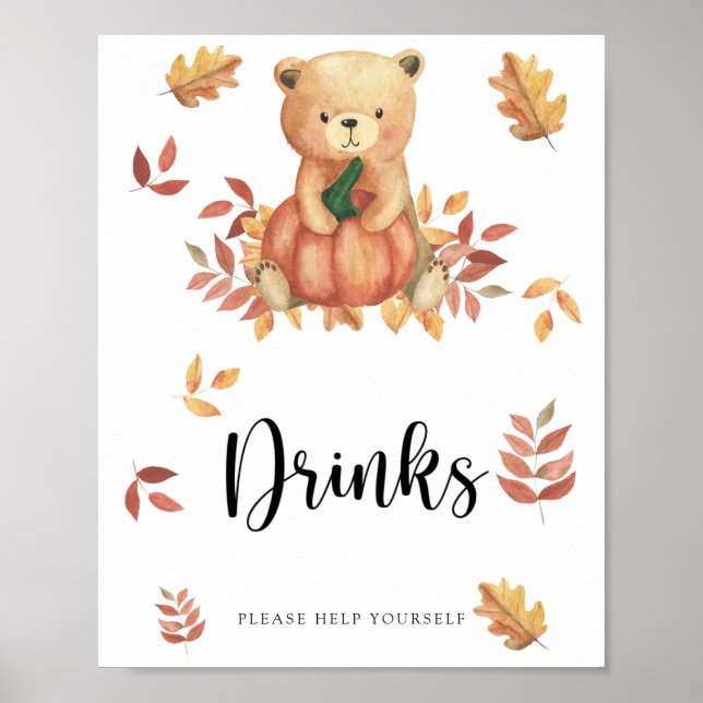 Affiche Ours et citrouille - Boissons à servir soi (Devant)