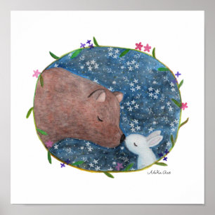 Affiche Ours et lapin dans la forêt se trouver mutuellemen