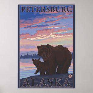 Affiche Ours et oursons - Petersburg, Alaska