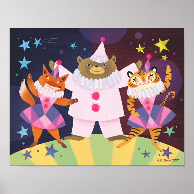 Affiche Ours, Fox et Tiger Pierrot Clown Art Imprimer (Devant)