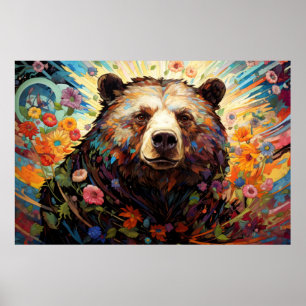Affiche Ours Gizzly Colorful Animal Enchantant