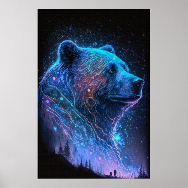 Affiche Ours Gizzly Portrait animal Peinture Faune (Devant)